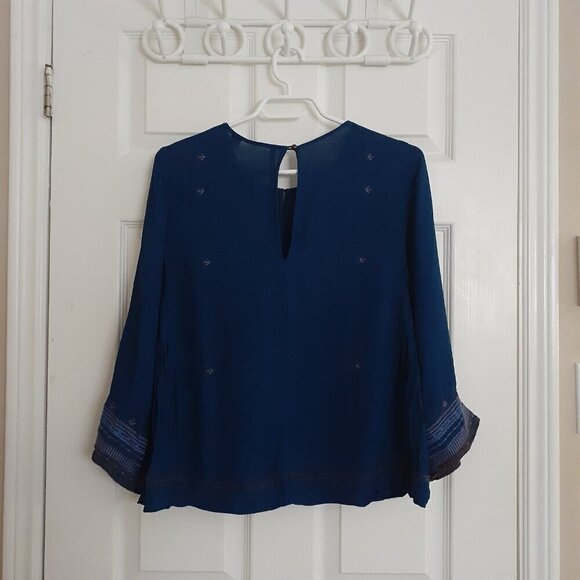 Twelfth Street by Cynthia Vincent Women's Size M Dark Blue Embroidered Boho Top - Picture 3 of 16